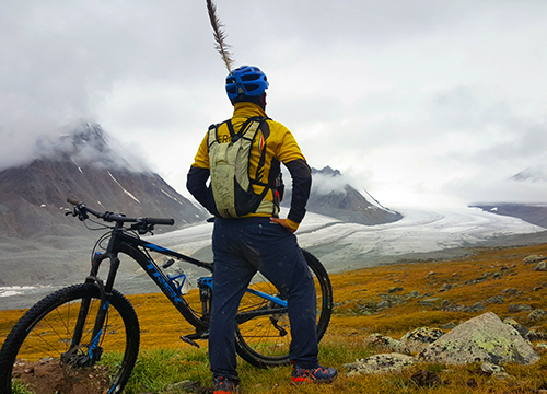 Downhill cycling from high mountains in Mongolia