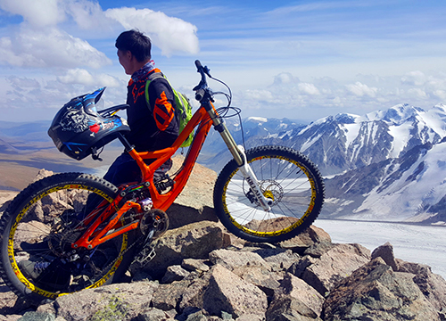 Downhill in Western Mongolian high Mountains